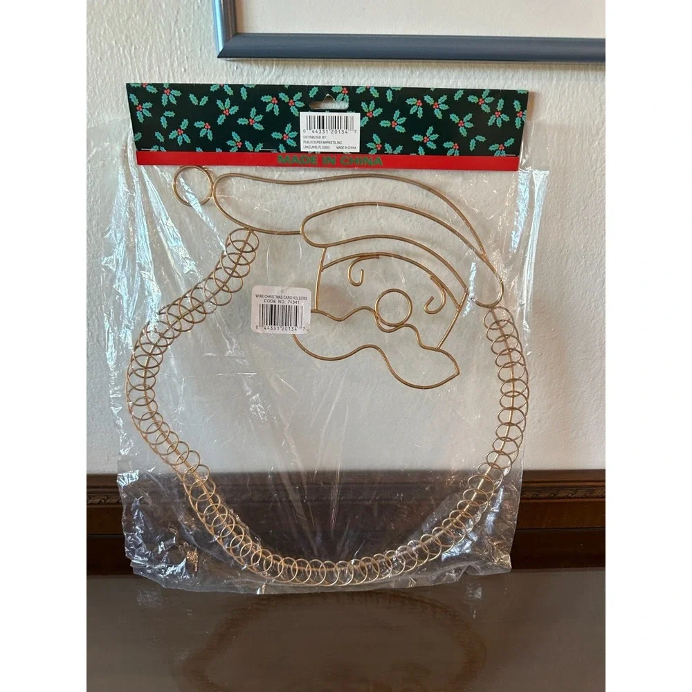 Vintage Gold Tone Metal Angel Christmas Card Holder Spiral Wire‎ Holiday Wreath
